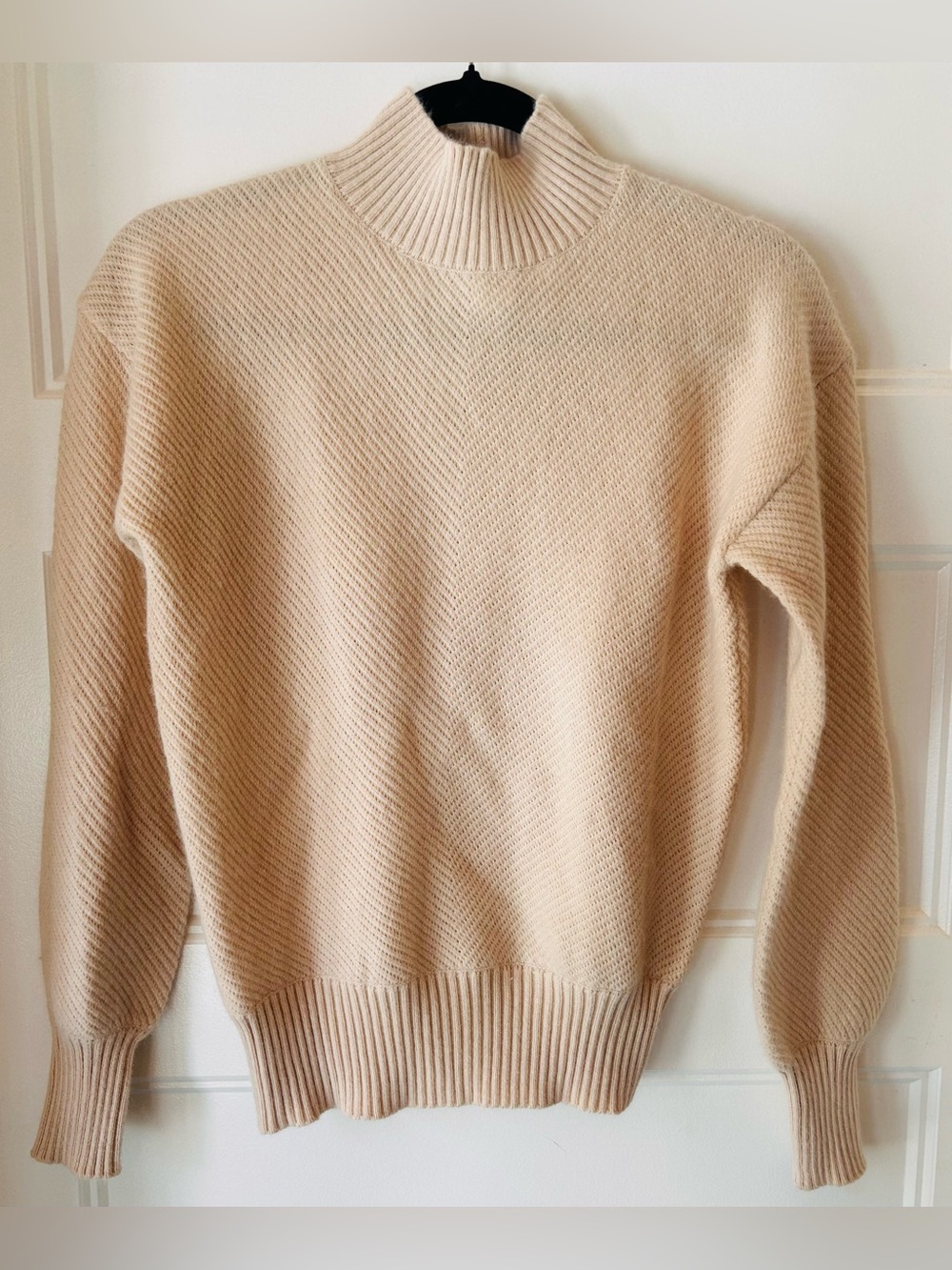 M Magaschoni XS Beige Wool Blend Mock Neck Sweater Quiet Luxury Knit Old Money